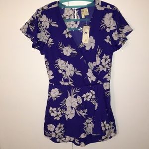 Blue silky short romper